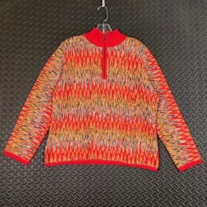 Vintage Marcazzani Italy Sweater 80s 90s Wool Red Multicolor Knit Half‎ Zip L